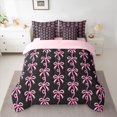 thumbnail image 3 of Homewish Chic Fashion Bowknot Twin Bedding Sets 7-Piece for Kids, Black Pink Bow-tie Bedding Comforter Set, Modern Stripes Abstract Reversible Sheet Sets, Breathable Home Decor, 3 of 8