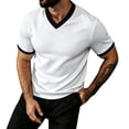 thumbnail image 5 of IYTR Mens Soft Tshirts V-Neck Short Sleeve Slim Fit T-Shirt Contrast Trim Cuff Casual Summer Athletic Gym Workout Solid Color Muscle Tee (White,XL), 5 of 8