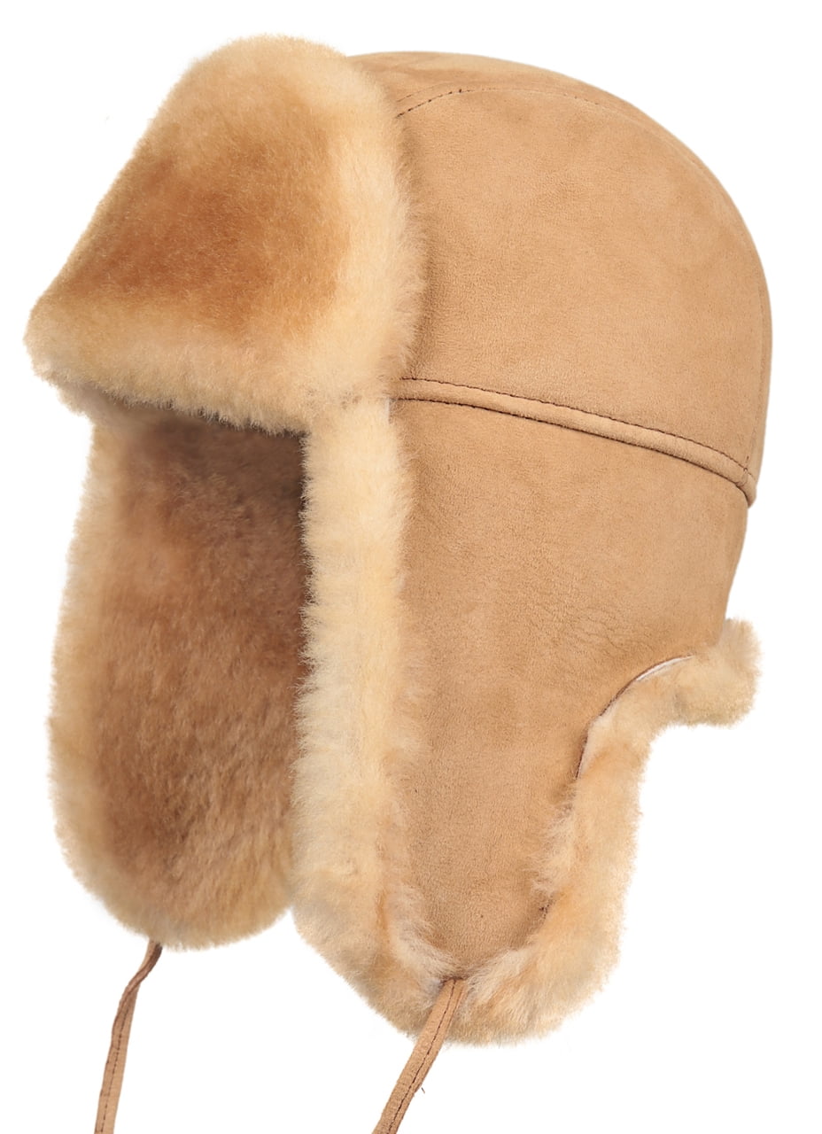 Zavelio Unisex Shearling Sheepskin Trooper Russian Ushanka Winter Fur Hat 