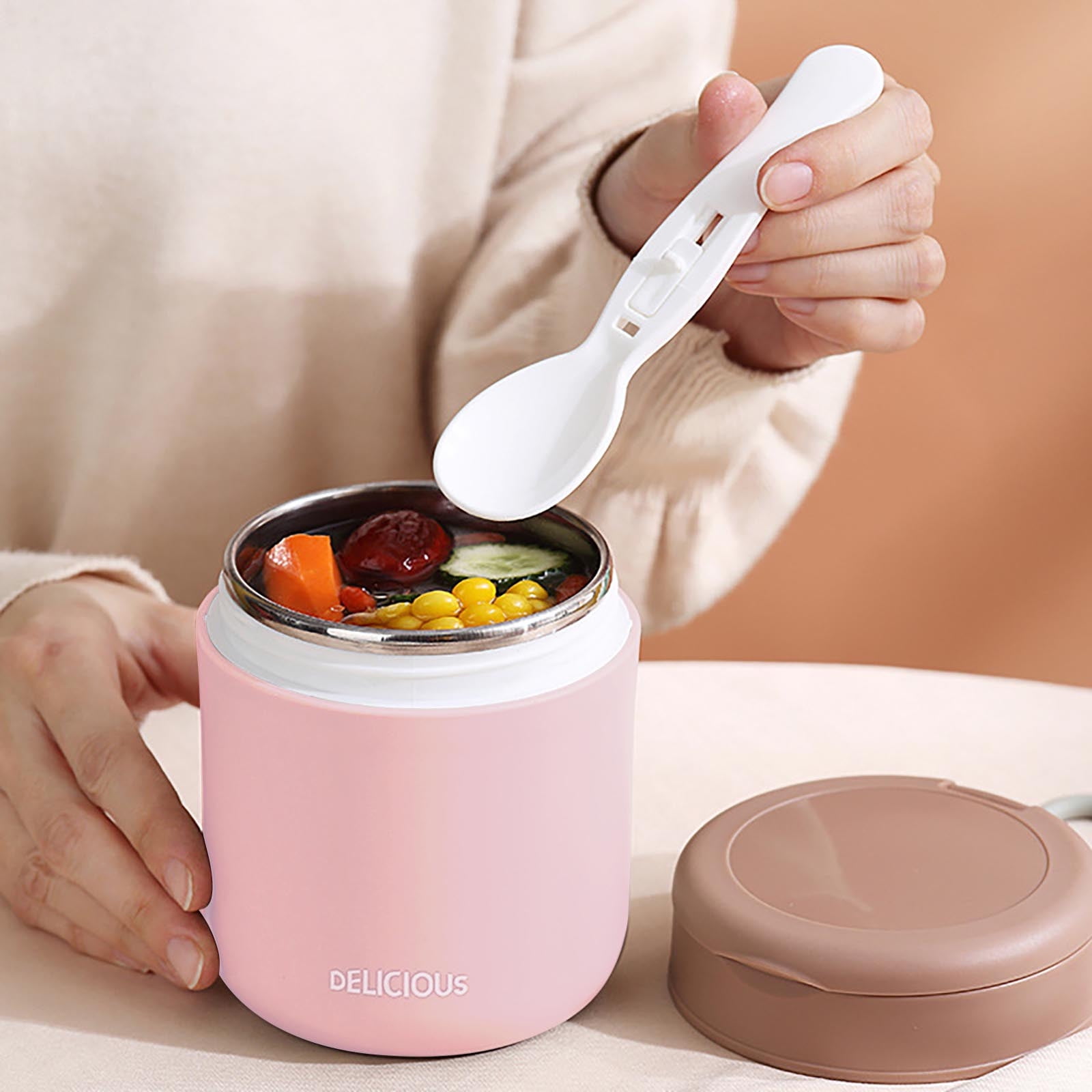 Willstar Lunch Container Hot Food Jar with Foldable Spoon Thermal Insulated  Soup Container for Kids Adult