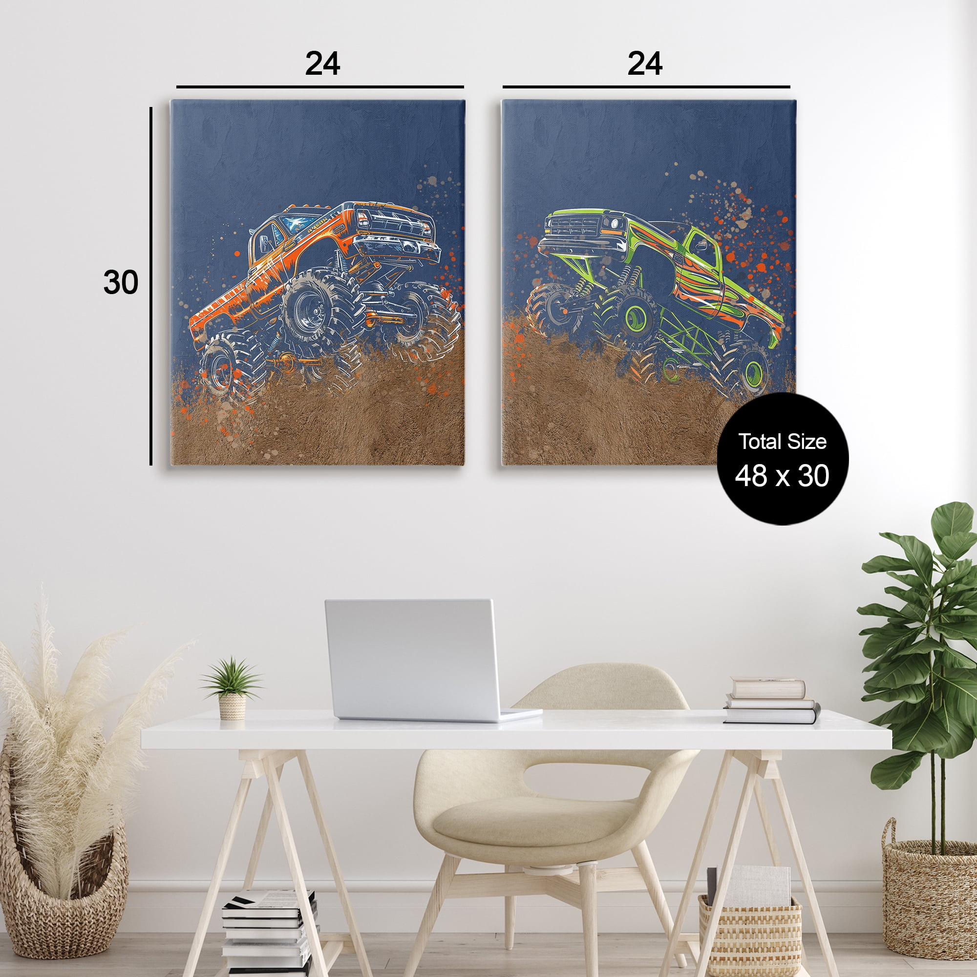 Monster Truck Jam 2 Piece Canvas Wall Art Set, design by Kim Allen
