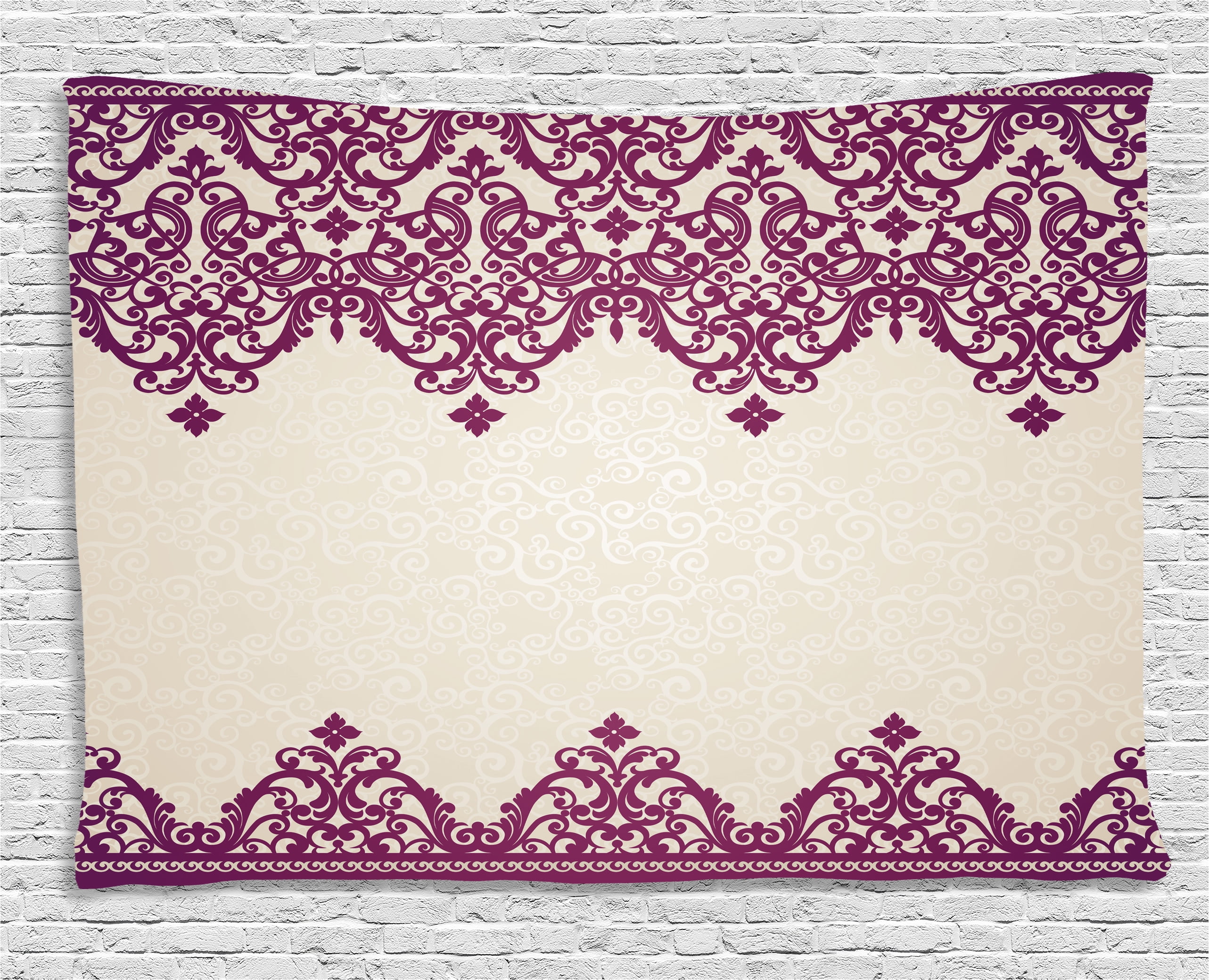 Turkish Pattern Tapestry, Old Fashioned Borders with Spiral and Tangled Leaves in Rococo Style