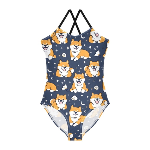 Spaghetti Strap Corgi One Piece Swimsuit Stretch Beach Sport Bathing Suit Size 3T-10T