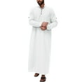 thumbnail image 1 of Mens Middle Arabic Style Simple Long Mens Button Muslim Robe Long Sleeve Robe Side Slit Robe Button Pocket Robe Men Shirts White L, 1 of 5