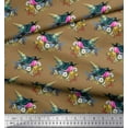 thumbnail image 2 of Soimoi Brown Polyester Crepe Fabric Leaves,Floral & American Robin Bird Printed Craft Fabric by The Yard 52 Inch Wide, 2 of 3