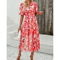 thumbnail image 6 of Alsol Lamesa Women's Summer Beach Vintage Floral Print Boho Dress Short Sleeve Midi Dress Sundress Orange, 6 of 6