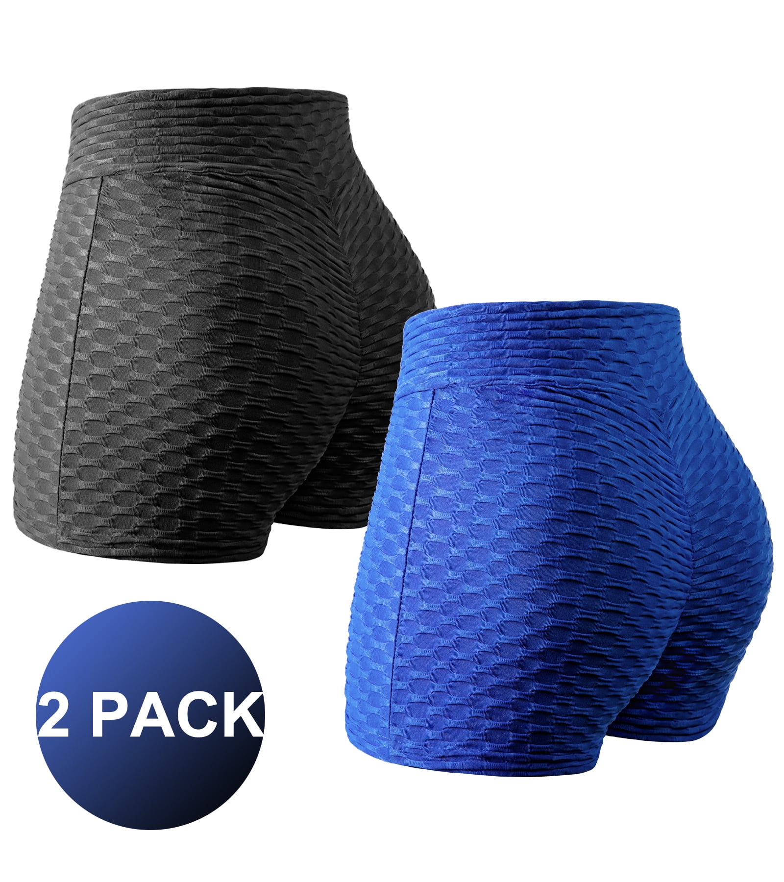 QRIC 2 Pack Bubble Textured High Waist Yoga Shorts TikTok Scrunch Booty Hot Shorts Sports Tight