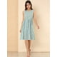 thumbnail image 3 of Vestido A Media Pierna Sin Mangas Con Cuello Dividido Y Cintura Con Cordón Estampado Para Mujer Azul claro XS, 3 of 6
