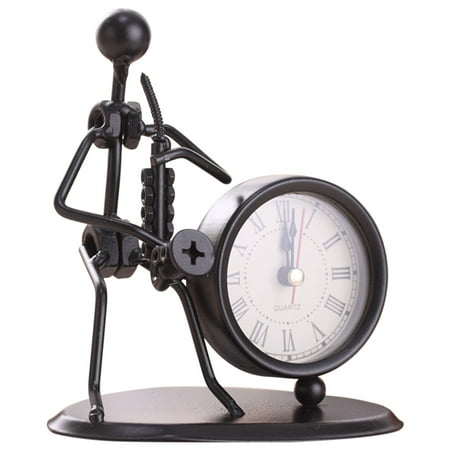 Stainless Steel Small Desk Clock Personality Table Alarm Clock Featuring Musical Instruments Decorative Craft for Home