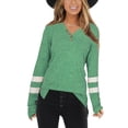 thumbnail image 1 of VISgogo Camiseta a rayas informal para mujer, suéter con abertura con cuello en V y manga larga con bloque de color para adultos VISgogo  moda, 1 of 5