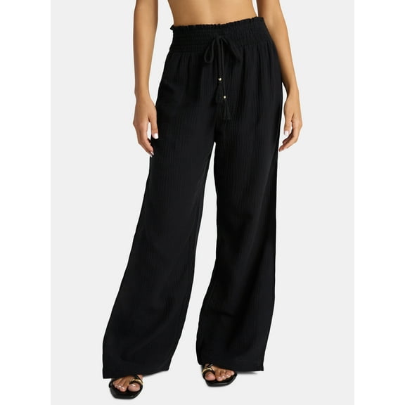Time and Tru Women's Cotton Coverup Pants with Side Slits, Sizes XS-XL