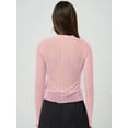 thumbnail image 6 of Women Sexy- See Through Long Sleeve T-Shirts Mesh Sheer Skinny Rib Scalloped Trim Tees Blouse Top Outfits Pink M, 6 of 7