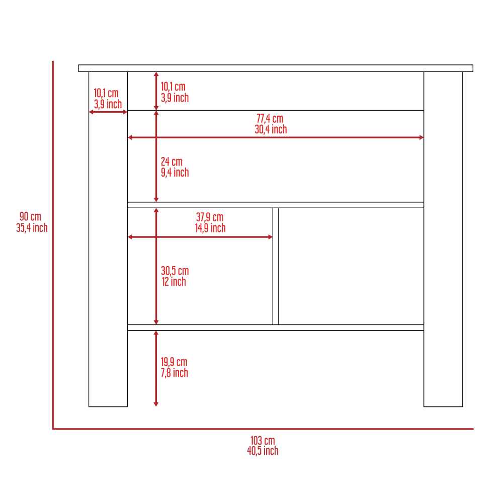 We Have Furniture Kitchen Island Dozza, Three Shelves, White / Onyx Finish