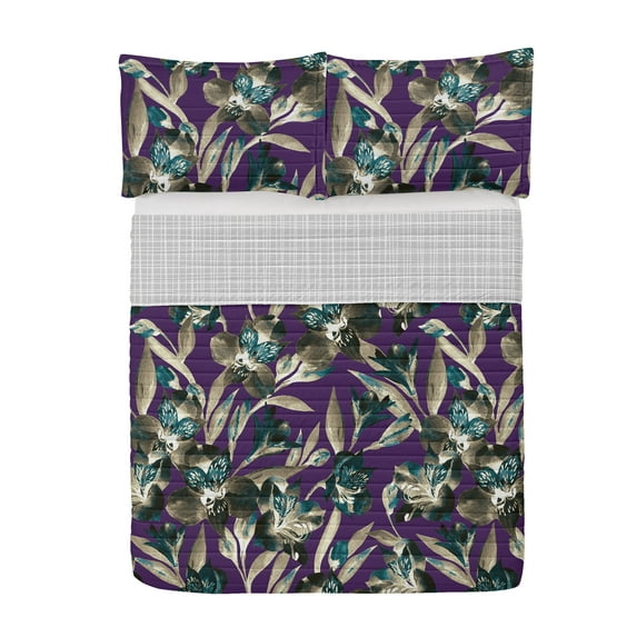 Exotic Reversible Bedspread Set, Spring Style Foliage Tropical Floating Butterfly Deep of the Secret Jungle, Pillow Shams & Comforter Microfiber Bedding Set, 3 Sizes, Quartz Teal, by Ambesonne