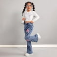 thumbnail image 4 of CAIVO Girls Embroidered Heart Flared Leg Jeans With Bow Detail For Daily Wear Classic Kids Trousers, 4 of 8