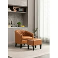 thumbnail image 2 of Accent Chair with Ottoman, Mid Century Barrel Chair with Thick Cushion and Soft Back,Modern Upholstered Club Tub Round Arms Chair for Living Room Bedroom Office,Light Brown, 2 of 7