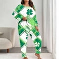 thumbnail image 2 of St. Patrick Plus Size Pajama Set for Women 2 Piece, Crewneck Long Sleeve Shirts with Pants Lucky Shamlock Clover Print Sleepwear Lightweight Holiday Pjs Fashion Trendy Lounge Set Green XL, 2 of 6