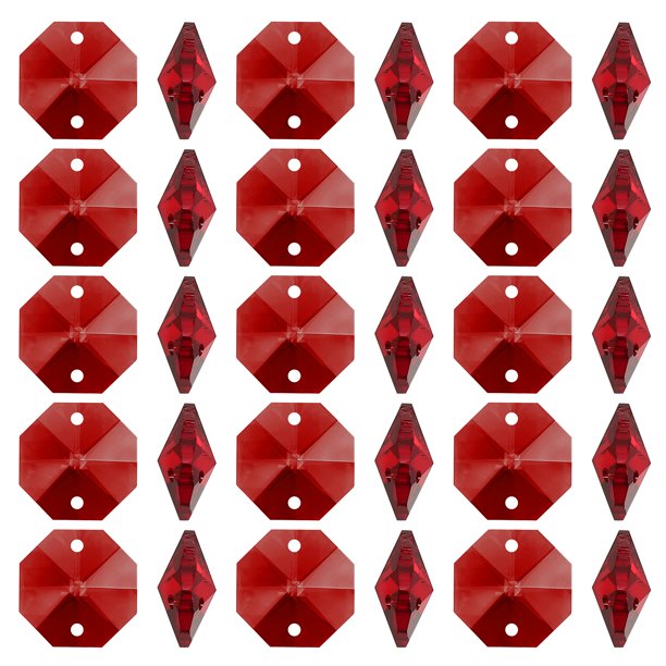 Cuentas de octágono de cristal K9 Uxcell con 2 agujeros, paquete de 100, prismas de candelabro de 14mm, adornos colgantes para manualidades de bricolaje, rojo oscuro