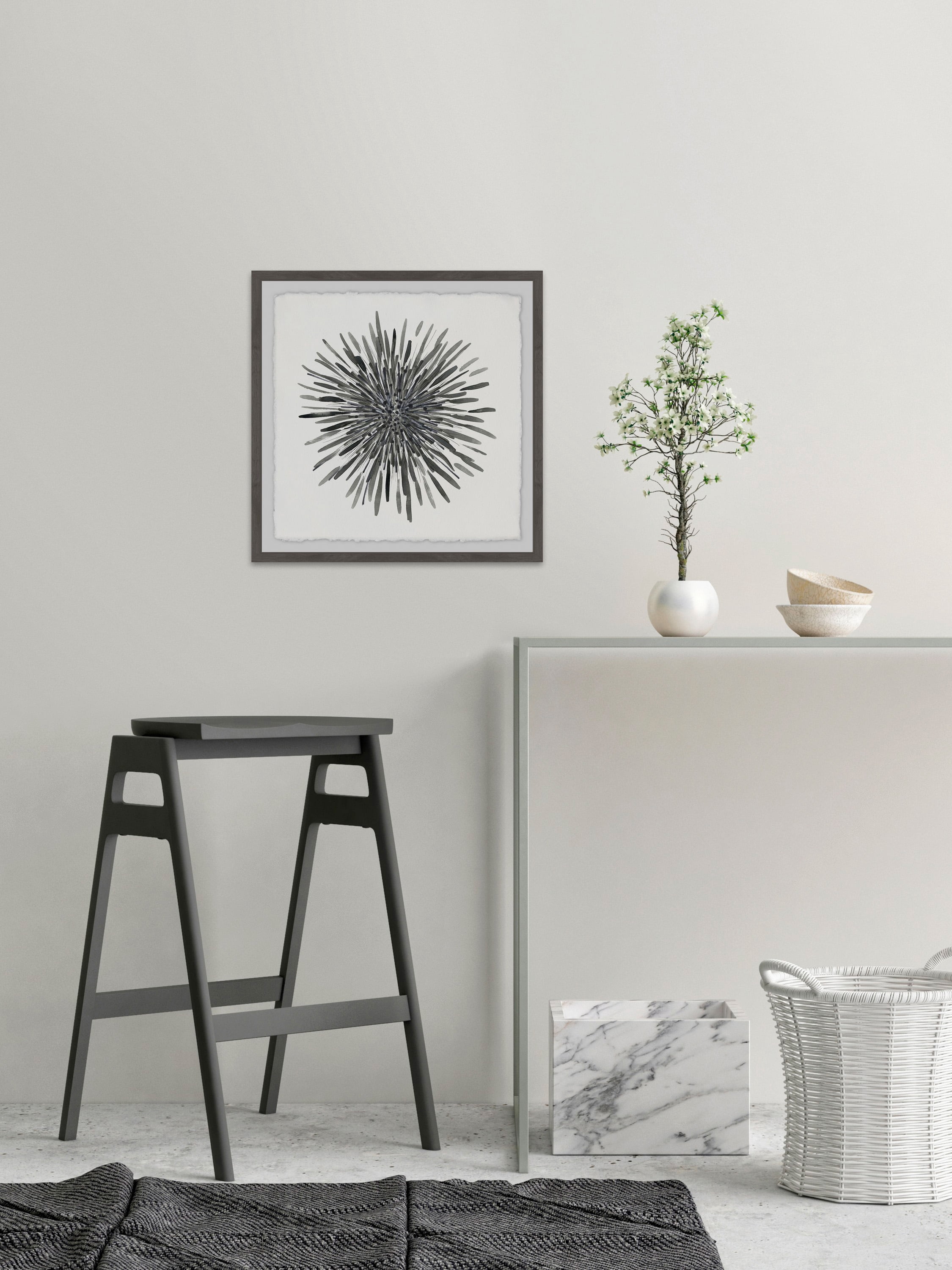 Marmont Hill Burst of Grey Framed Wall Art, 18" x 18"