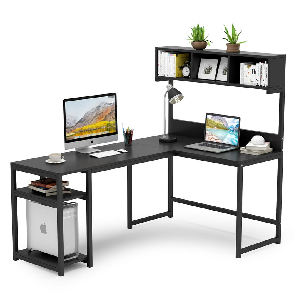Tribesigns 68 Inch L Shaped Computer Desk with Hutch Shelf, Space
