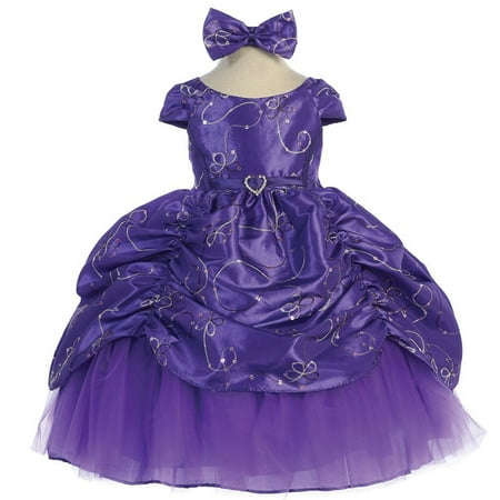 Baby Girls Purple Cinderella Embroidered Taffeta Dress 6-24M