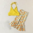thumbnail image 3 of GYRATEDREAM Toddler Baby Girl Summer Outfit Knit Sleeveless Halter Crop Top Floral Flare Bell Bottoms Pants Set 1-5 Years, 3 of 12