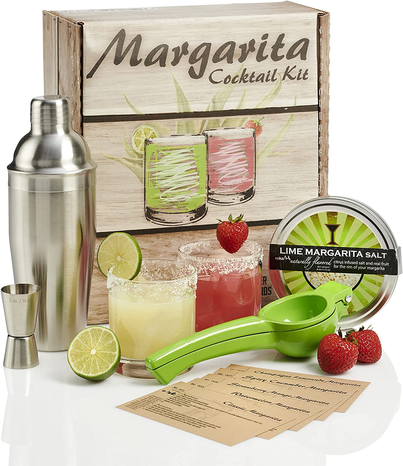 Margarita Cocktail Kit - Set Of Rocks Glasses | Stainless Cocktail Shaker &  Jigger | Citrus Squeezer | Rokz Lime Infused Margarita Salt | Recipe Cards.  Accessories To Craft Perfect Margaritas At Home! - Walmart.com