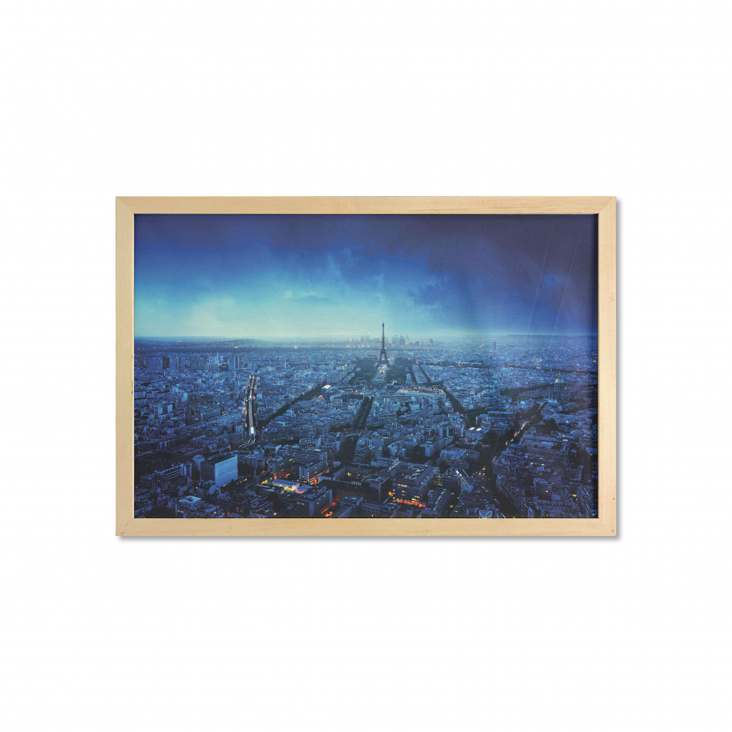 Cityscape Wall Art with Frame, Skyline at Sunset France European Parisian Landmark Travel Destination Monochrome, Printed Fabric Poster for Bathroom Living Room, 35" x 23", Navy Blue, by Ambesonne - image 1 of 2