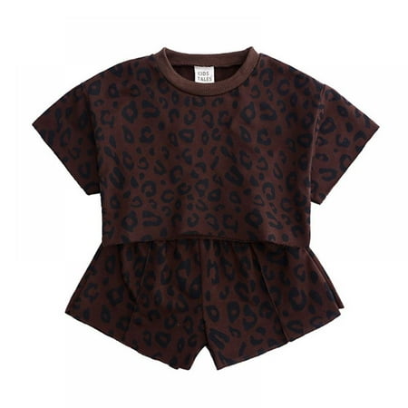 

URMAGIC Toddler Baby Girls Leopard Print Summer Clothes Set T-Shirt and Short Pants 2pcs Outfits 9M-7T