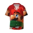 thumbnail image 2 of Lsque Mario print Men's Cuban Collar Short Sleeve Shirt Summer Beachwear Casual Button Down Fashionable Vacation Leisure Shirt-XX-Large, 2 of 7
