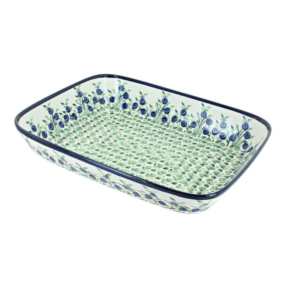 Blue Rose Polish Pottery Porcelain Vine Small Rectangular Baker