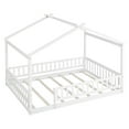 thumbnail image 4 of Full Size House Bed Solid Wood Floor Bed Frame with Fence Guardrails and Roof Montessori Bed Playhouse Bed for Children Girls and Boys, White, 4 of 7