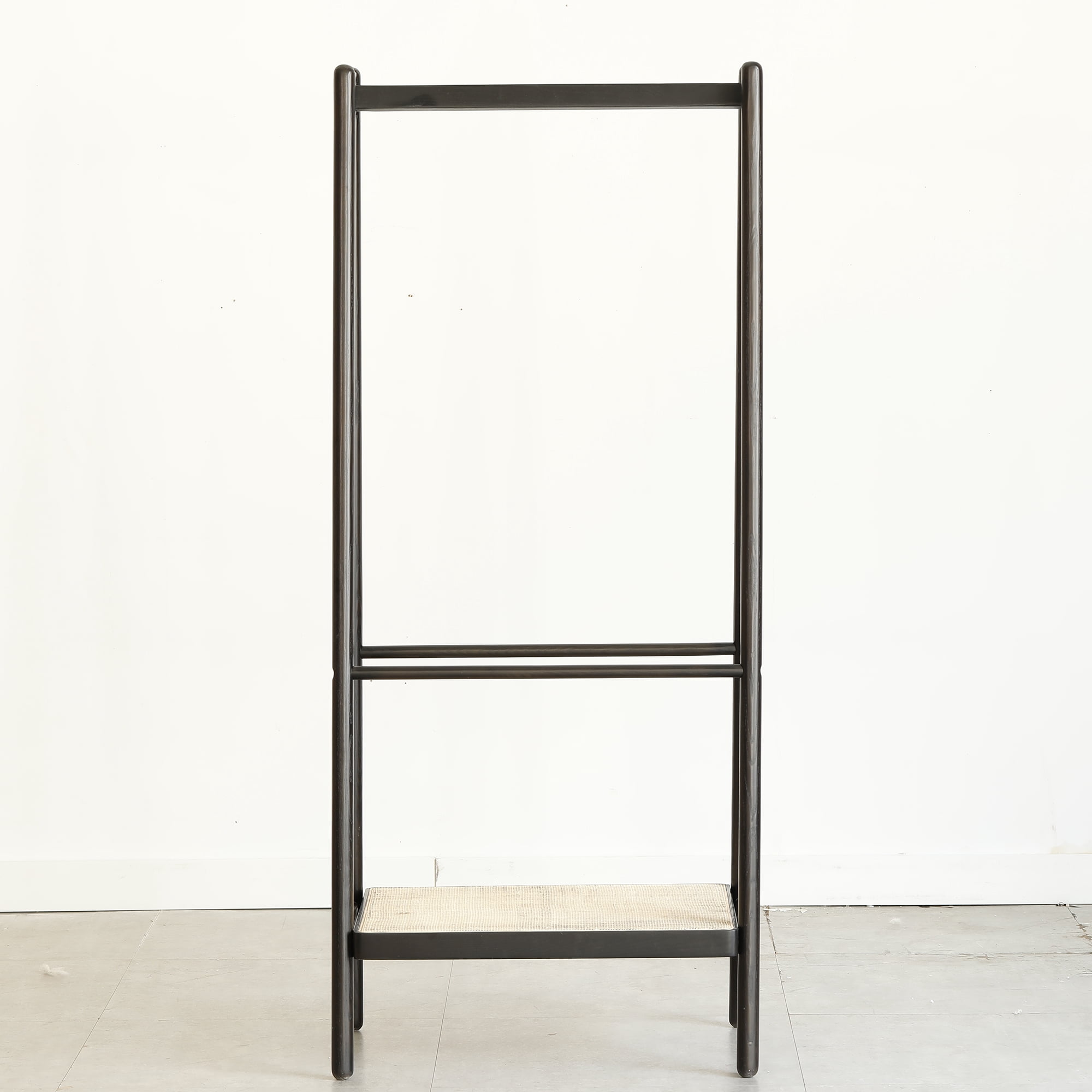 Mintazer Wood Clothes Rack, Rattan Hanger Rack with Shelves, Cloth Hanger Standing Garment Racks for Hanging Clothes, Black