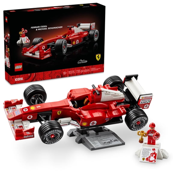 LEGO Icons Ferrari F2004 & Michael Schumacher Building Set for Adults, Ages 18  - Ferrari F1 Bedroom, Home Office, Desk Decor - Gift Ideas for Men, Women, & Fans - 11375