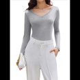 thumbnail image 1 of Camiseta Básica Ajustada de Punto Acanalado con Cuello en V y Larga para Mujer Gris XL, 1 of 7