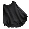 thumbnail image 2 of CHOK Chemises en Lin pour Femmes Mode Été Décontractée Ample Lin Uni Volants Manches Longues Col Rond Hauts Blouse, 2 of 3