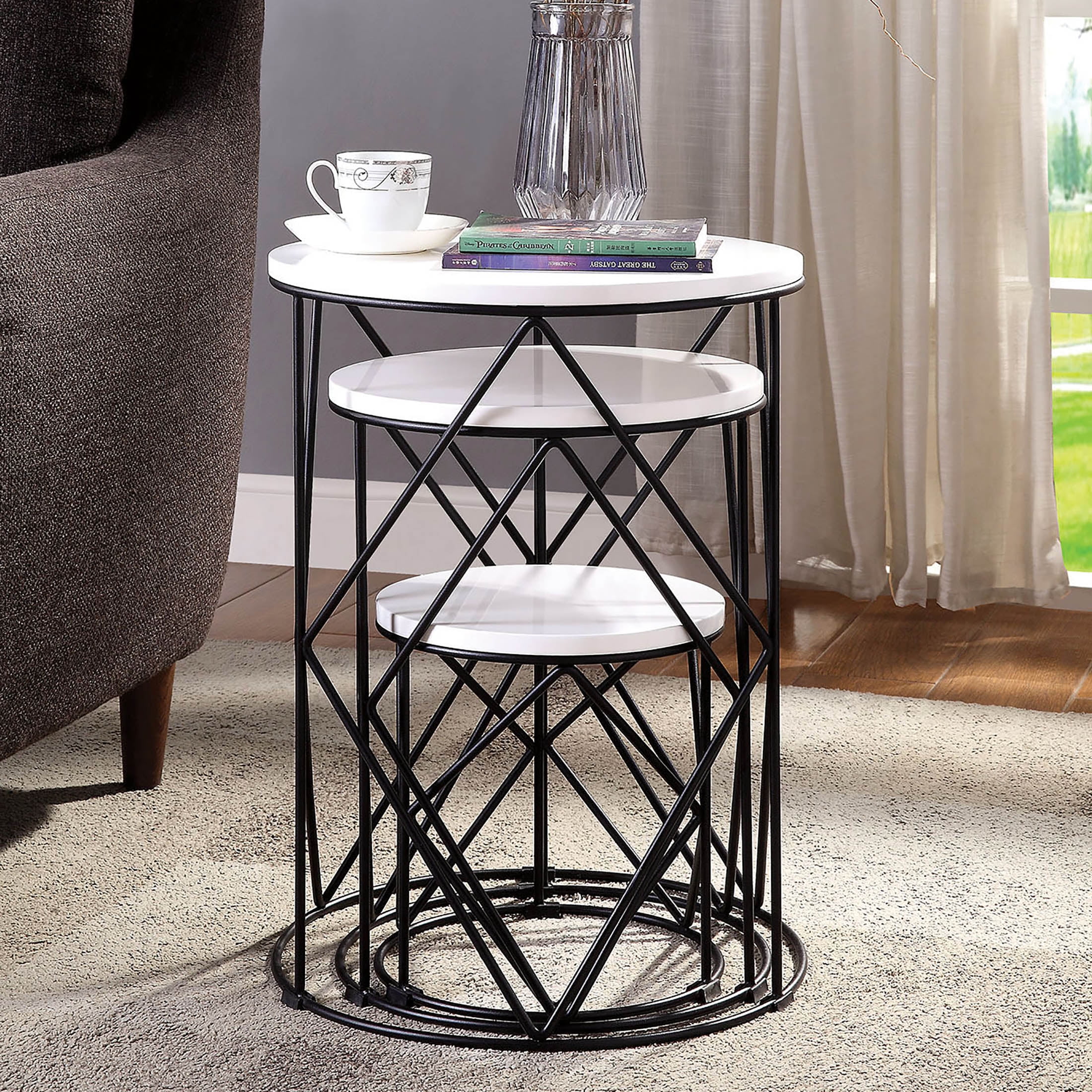 Furniture of America Melmar 3-Piece Nesting Tables, White