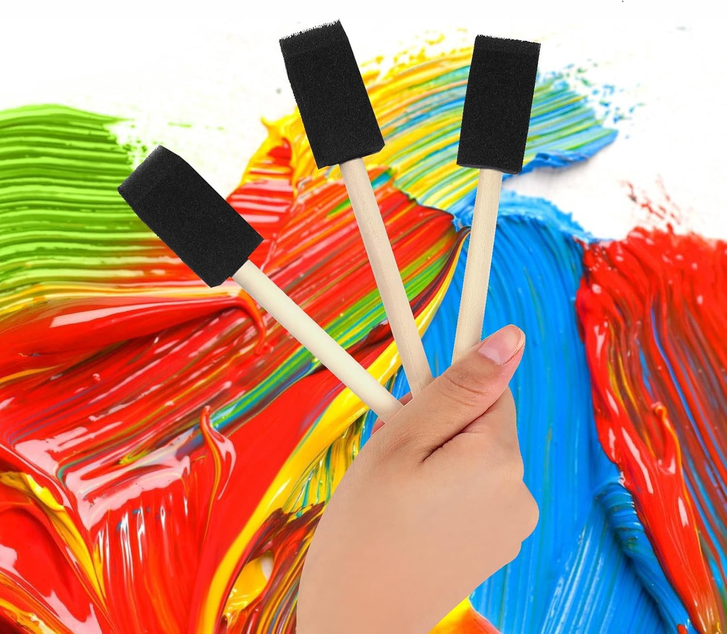 200 Pcs Foam Brush,1” Foam Paint Brushes, Wood Handle Sponge Paint Brush, Foam Brushes for Painting for Staining, Varnishes, and DIY Craft Projects