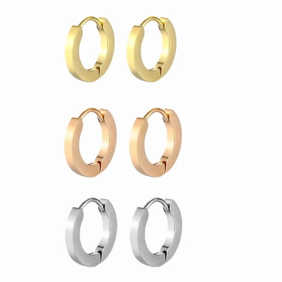 Small Huggie Hoop Earrings for Women, 14K Gold Plated Chunky Hoops, Hypoallergenic Thick Mini Earrings for Daily Outfits(3Pairs)