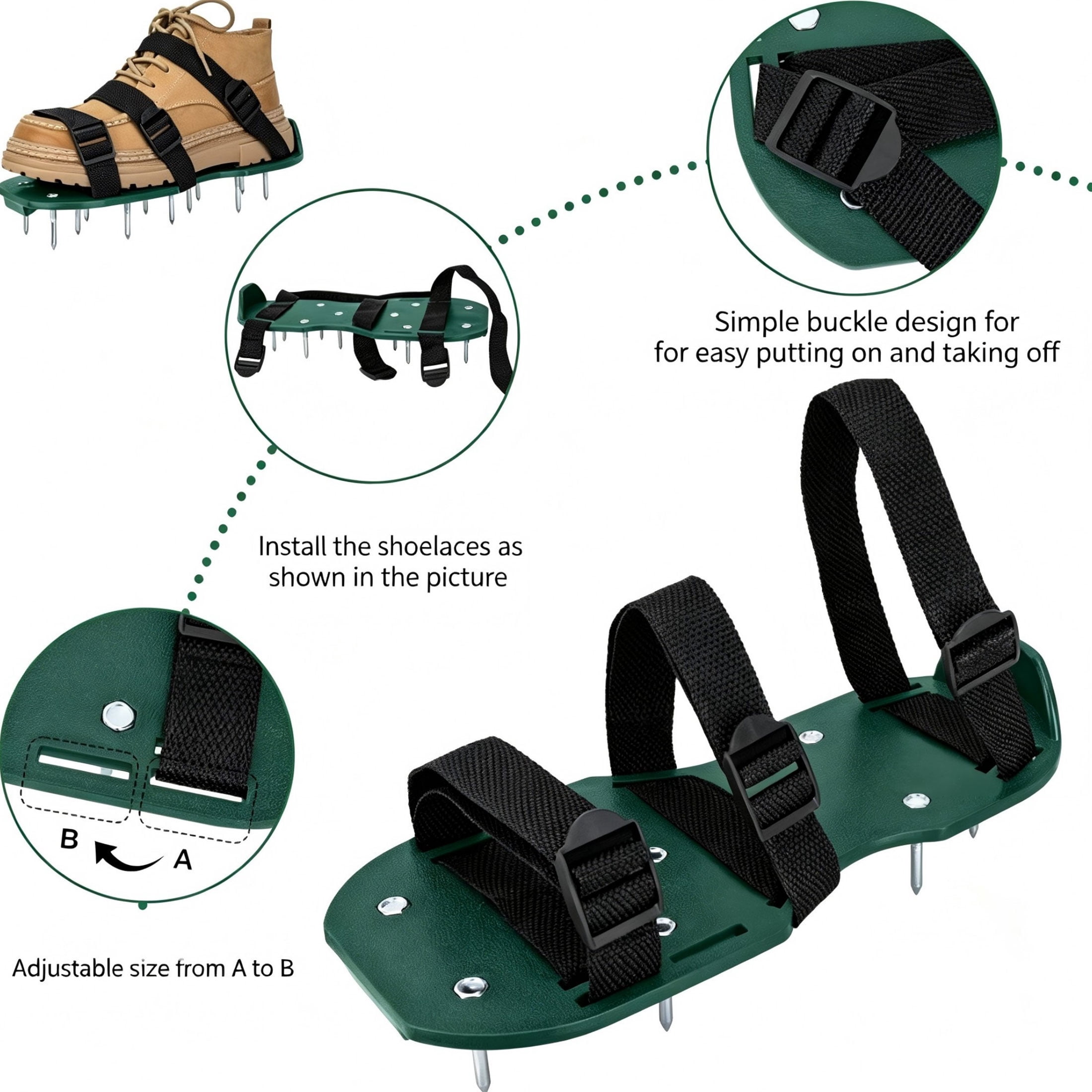 BESTSKY One Pair Lawn Aerator Shoes-Manual Lawn Aerators for Yard Patio Lawn Garden with Unique Free-Installation Heavy Duty Spiked Sandals,Easy-to-Use One-Size-Fits-All Design for Efficient Lawn