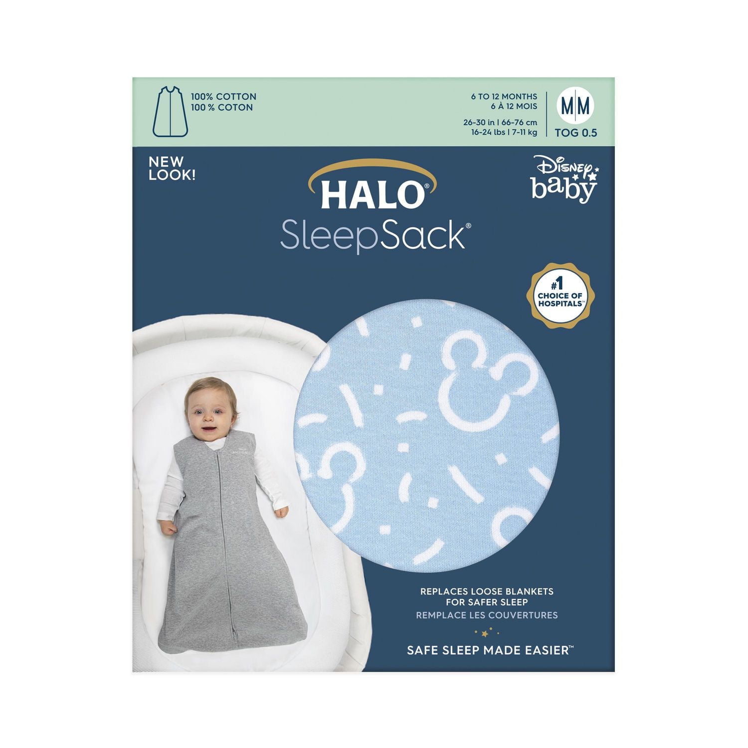 HALO® SleepSack® Disney Baby Wearable Blanket - 100% Cotton - Confetti Mickey - Blue LG
