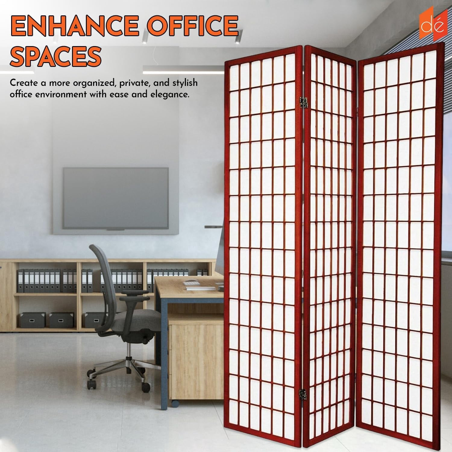 Legacy Decor Japanese Oriental 3 Panel Room Divider, 71" Tall, Cherry
