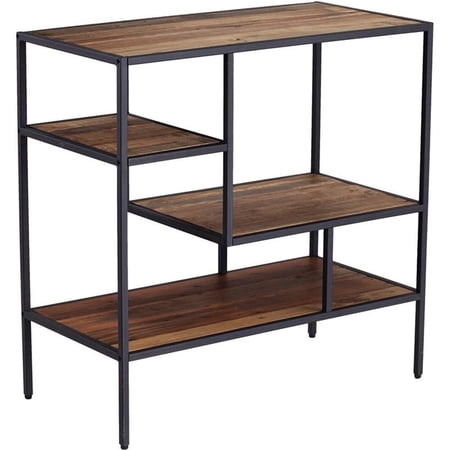 Pemberly Row Modern Wooden and Metal Bookcase in Natural and Gray