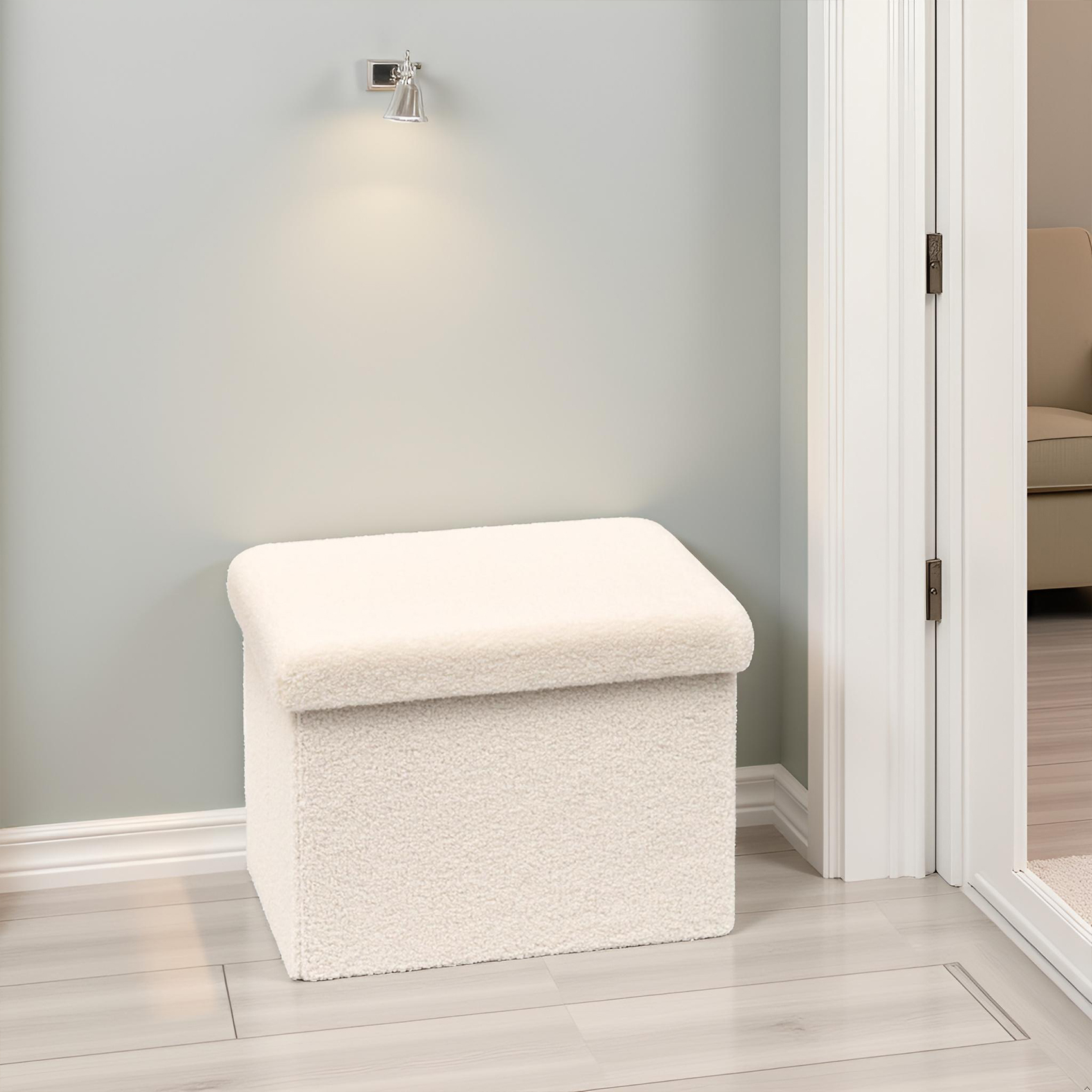 PINPLUS 16.5" Folding Storage Ottoman, White Sherpa photo 6