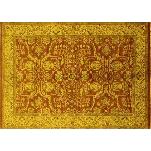 Ahgly Company Machine Washable Indoor Rectangle Oriental Yellow Industrial Area Rugs, 8' x 12'