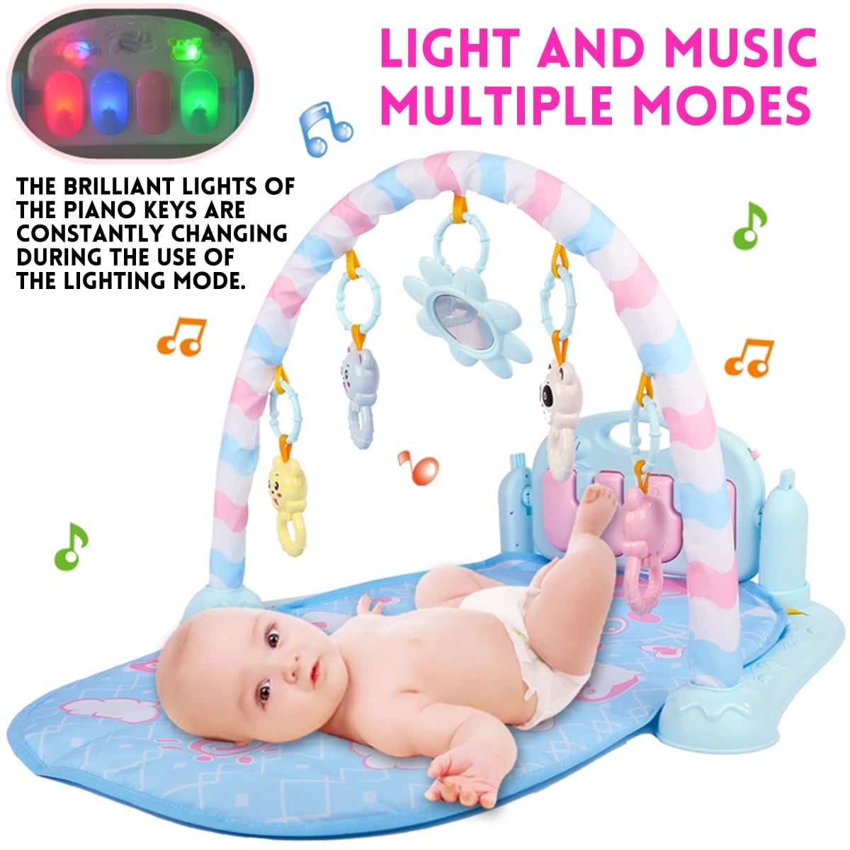 8 Mode Baby Gym Play Mat Lay & Play Fitness Music And Lights Fun Piano Boy Girl 