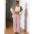 thumbnail image 5 of Women'S Drawstring Waist Straight Streetwear Wide Leg Sweatpants Casual Loose Baggy Long Summer Pants Pink S, 5 of 9