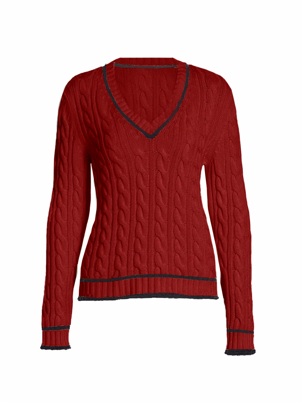 Womens Cable Knit Sweaters Long Sleeve V-Neck Twist Patterned