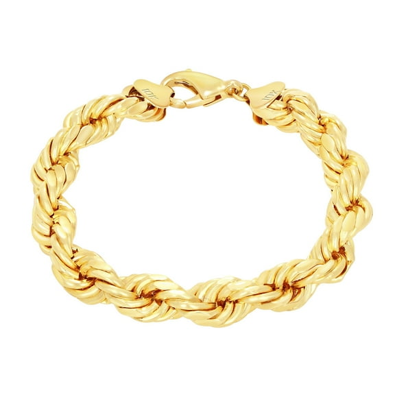 Nuragold 10k Yellow Gold 10mm Rope Chain Diamond Cut Bracelet (8"-9") Italian Jewelry for Men