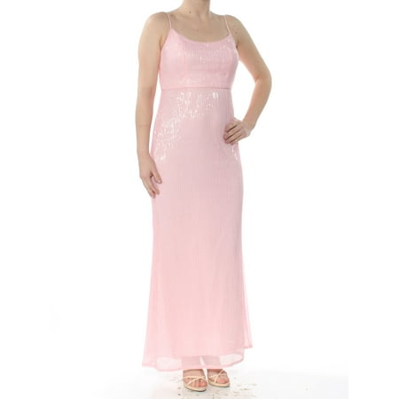 ADRIANNA PAPELL Womens Pink Sequined Gown Spaghetti Strap Scoop Neck Maxi Formal Dress Petites Size: 10